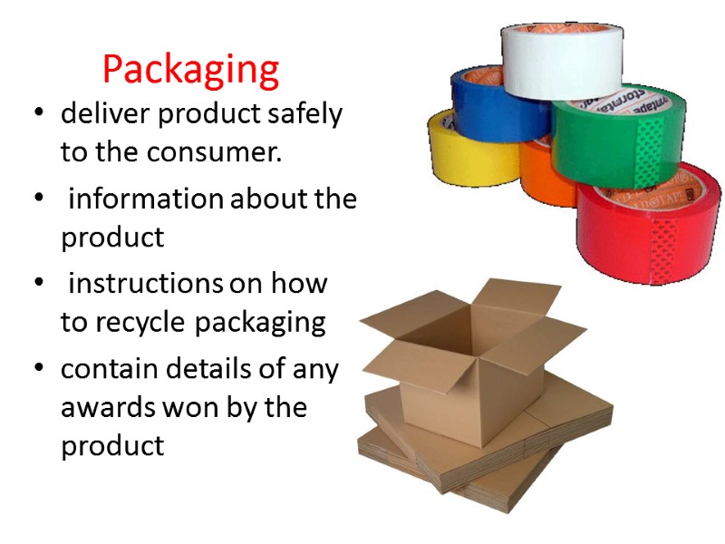 Packaging deliver product safely to the consumer.   information about the product 